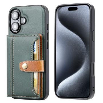 iPhone 16 Retro Style Etui z Portfel - Zieleń