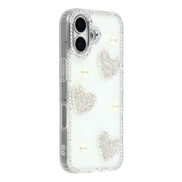 Etui hybrydowe iPhone 16 Lśniąca miłość i perła - białe