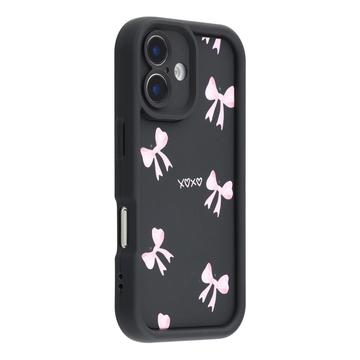 Stylowe wstrząsoodporne etui TPU iPhone 16 z podniesionymi krawędziami - czarny / kokardka