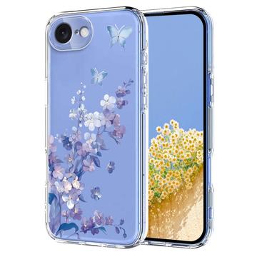 Etui TPU z kwiatowym wzorem na iPhone 16e - fioletowe