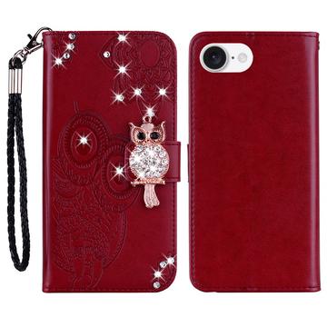 iPhone 16e Etui portfelowe z kryształkami górskimi Sowa