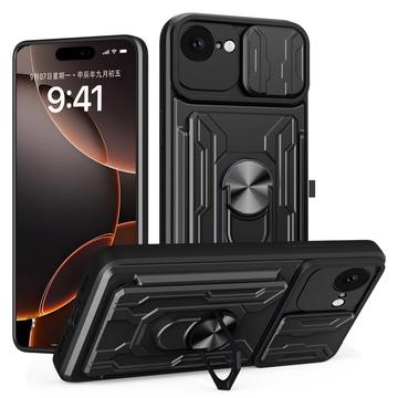 iPhone 16e Hybrydowe Etui z Pierścieniem Obrotowym z Osłoną Aparatu - Czerń