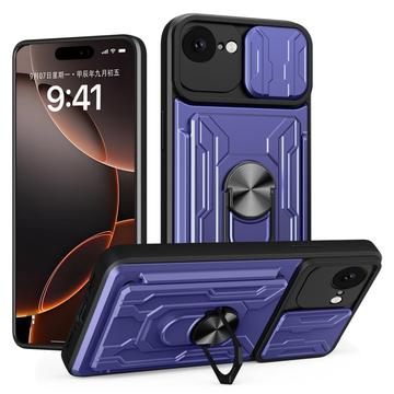 iPhone 16e Hybrydowe Etui z Pierścieniem Obrotowym z Osłoną Aparatu - Błękit