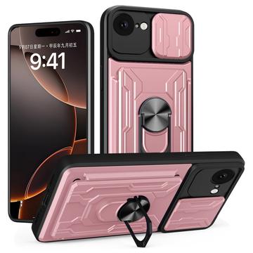 iPhone 16e Hybrydowe Etui z Pierścieniem Obrotowym z Osłoną Aparatu - Różowe Złoto