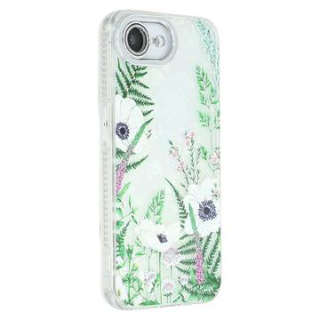 iPhone 16e Spring Electroplated IMD etui hybrydowe z osłoną aparatu - Zielone kwiaty
