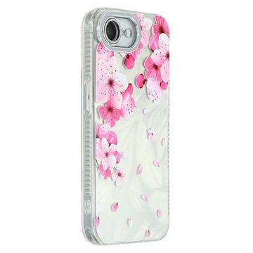 iPhone 16e Spring Electroplated IMD etui hybrydowe z osłoną aparatu - różowe kwiaty