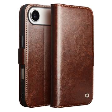 Klasyczne Skórzane Etui z Portfelem Qialino do iPhone 17 Air - Ciemnobrązowy