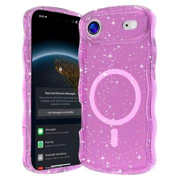 Etui MagSafe iPhone 17 Air Wave-Edge Laser Glitter - półprzezroczysty różowy