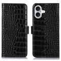 iPhone 17 Skórzane Etui z Portfelem Crocodile z RFID
