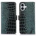 iPhone 17 Skórzane Etui z Portfelem Crocodile z RFID - Zieleń