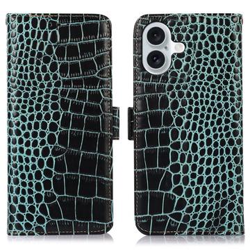 iPhone 17 Skórzane Etui z Portfelem Crocodile z RFID - Zieleń