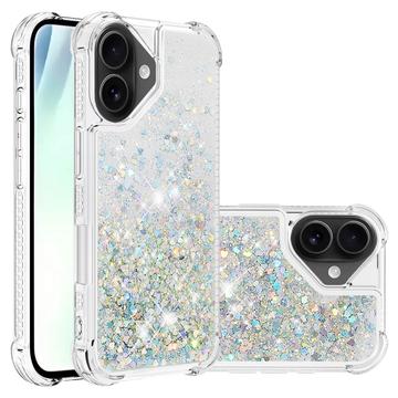 Etui z TPU iPhone 17 Glitter Quicksand - Srebrne serca