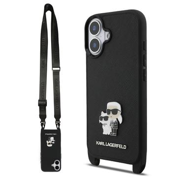 iPhone 17 Etui Karl Lagerfeld Saffiano Crossbody Metal Karl & Choupette - Czerń