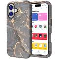 Luksusowe marmurowe etui hybrydowe na iPhone 17 - czarno-złote