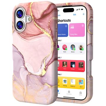 Luksusowe marmurowe etui hybrydowe na iPhone 17 - różowe / złote