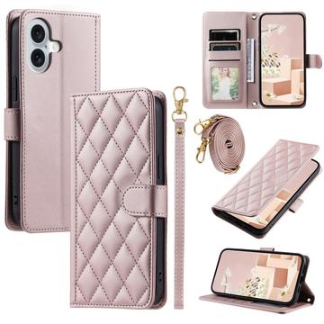 Luksusowe pikowane etui-portfel do iPhone 17 - różowe złoto
