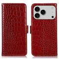 iPhone 17 Pro Skórzane Etui z Portfelem Crocodile z RFID