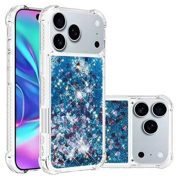 Etui z TPU iPhone 17 Pro Glitter Quicksand - Niebieskie serca