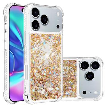 Etui z TPU iPhone 17 Pro Glitter Quicksand - Złote serca