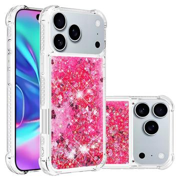 Etui z TPU iPhone 17 Pro Glitter Quicksand - Różowe serca