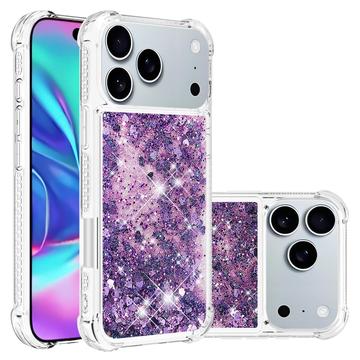 Etui z TPU iPhone 17 Pro Glitter Quicksand - Purpurowe Serca