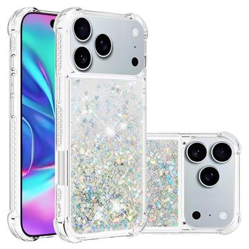 Etui z TPU iPhone 17 Pro Glitter Quicksand - Srebrne serca