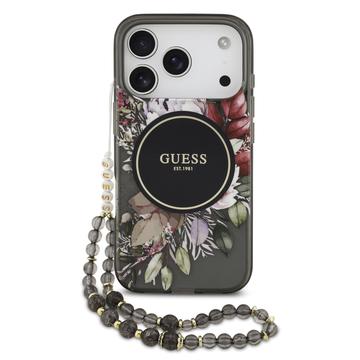 Etui z perłowym paskiem iPhone 17 Pro Guess IML Flowers