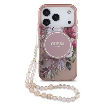 Etui z perłowym paskiem iPhone 17 Pro Guess IML Flowers