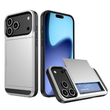 iPhone 17 Pro Hybrydowe Etui z Wysuwaną Kieszenią na Kartę - Srebrny
