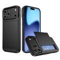 iPhone 17 Pro Hybrydowe Etui z Wysuwaną Kieszenią na Kartę - Czarne