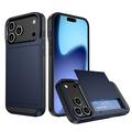 iPhone 17 Pro Hybrydowe Etui z Wysuwaną Kieszenią na Kartę - Ciemnoniebieski