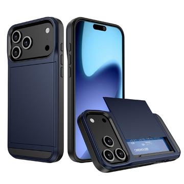 iPhone 17 Pro Hybrydowe Etui z Wysuwaną Kieszenią na Kartę - Ciemnoniebieski