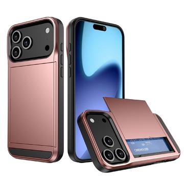 iPhone 17 Pro Hybrydowe Etui z Wysuwaną Kieszenią na Kartę - Różowe Złoto