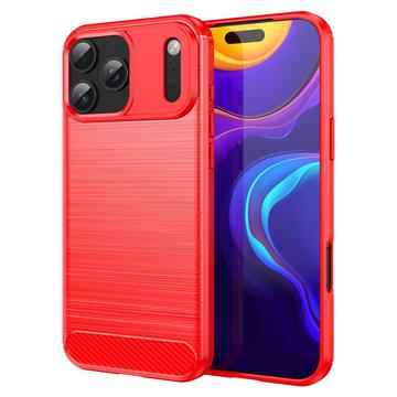iPhone 17 Pro Max Szczotkowane Etui z TPU - Włókno Węglowe - czerwony