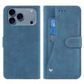 iPhone 17 Pro Max Eleganckie etui z portfelem w stylu retro z obrotowym uchwytem na karty - niebieski
