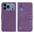 iPhone 17 Pro Max Eleganckie etui z portfelem w stylu retro z obrotowym uchwytem na karty - fioletowe