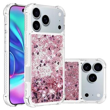 Etui z TPU iPhone 17 Pro Max Glitter Quicksand - Serca z różowego złota