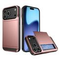 iPhone 17 Pro Max Hybrydowe Etui z Wysuwaną Kieszenią na Kartę - Różowe Złoto