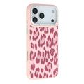 iPhone 17 Pro Max Jaucase hybrydowe etui magnetyczne z nadrukiem w panterkę - różowy