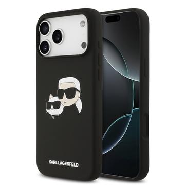 iPhone 17 Pro Max Karl Lagerfeld Double Heads Etui MagSafe z płynnego silikonu - Czerń
