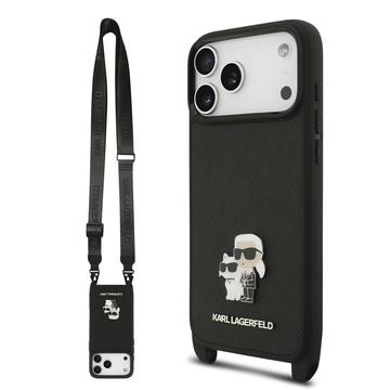 iPhone 17 Pro Max Etui Karl Lagerfeld Saffiano Crossbody Metal Karl & Choupette - Czerń