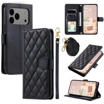 Luksusowe pikowane etui-portfel do iPhone 17 Pro Max - czarny