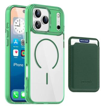 Etui MagSafe iPhone 17 Pro Max z uchwytem na kartę - zielone / przezroczyste