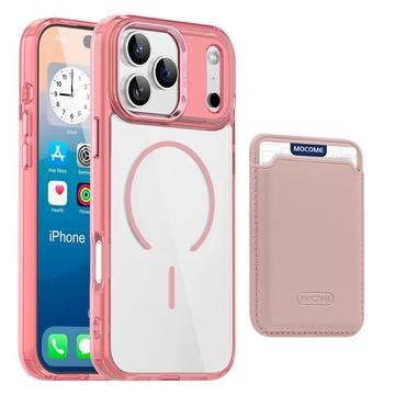 Etui MagSafe iPhone 17 Pro Max z uchwytem na kartę - różowe / przezroczyste
