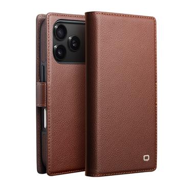 Skórzane etui z odpinanym portfelem 2 w 1 na iPhone 17 Pro Max Qialino - kompatybilne z MagSafe - brązowy