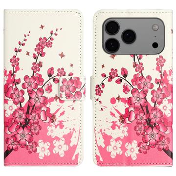 iPhone 17 Pro Max Etui Portfel Style Seria - Różowe Kwiaty