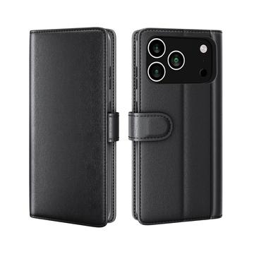 iPhone 17 Pro Max Skórzane Etui-portfel z Podpórką - Czarne