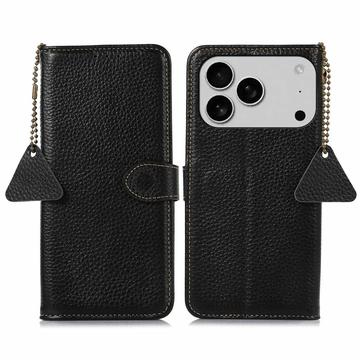 iPhone 17 Pro Max Skórzane Etui z Portfelem z RFID - Czarne