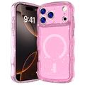 Etui MagSafe iPhone 17 Pro Max Wave-Edge Laser Glitter - półprzezroczysty różowy