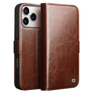 Klasyczne Skórzane Etui z Portfelem Qialino do iPhone 17 Pro - Ciemnobrązowy